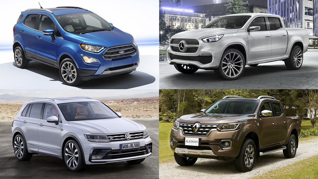Ford EcoSport, Mercedes-Benz Classe X, VW Tiguan e Renault Alaskan Ford EcoSport, Mercedes-Benz Classe X, VW Tiguan e Renault Alaskan