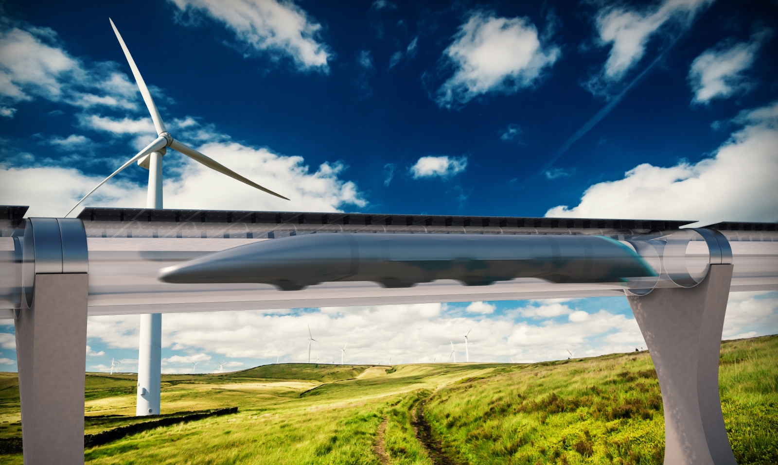 Hyperloop Estrutura tubular com trem em formato de cápsula