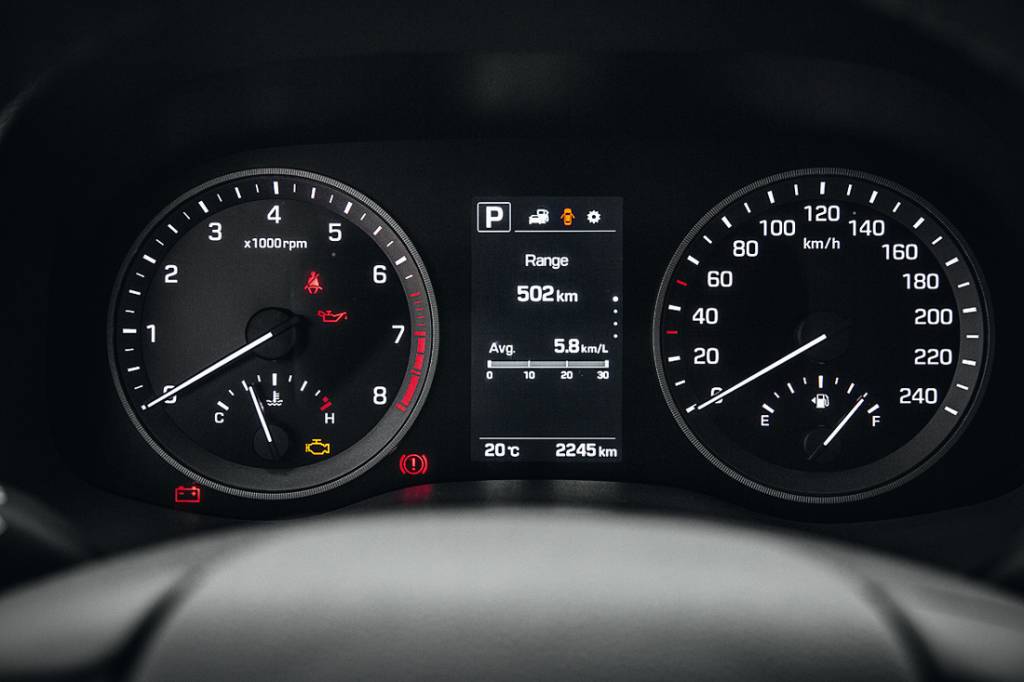 Hyundai New Tucson Quadro de instrumentos e teclas com iluminação azul têm visual simples