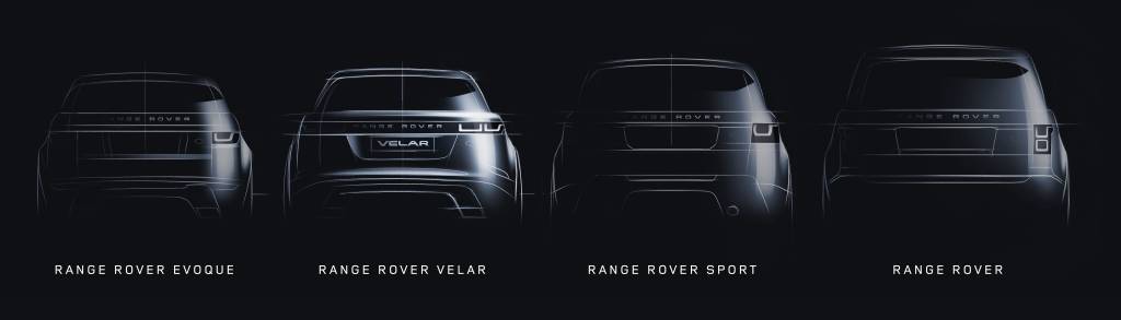 Ilustração mostra a nova composição da família Range Rover, agora composta por Evoque, Velar, Sport e Vogue