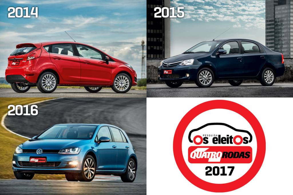 Os vencedores anteriores: Ford New Fiesta (2014), Toyota Etios sedã (2015) e VW Golf (2016)