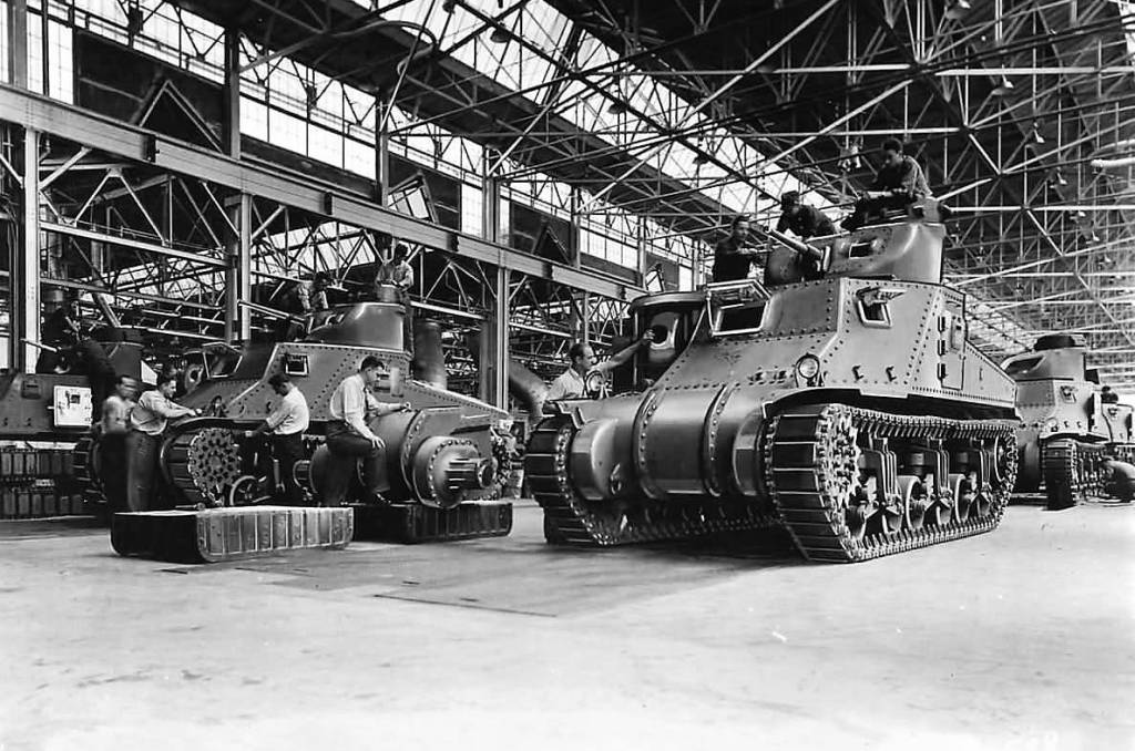 Linha de montagem do tanque médio americano M3 Lee