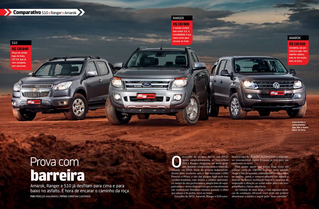 Compartivo de 2012 colocou Amarok diante de S10 e Ranger