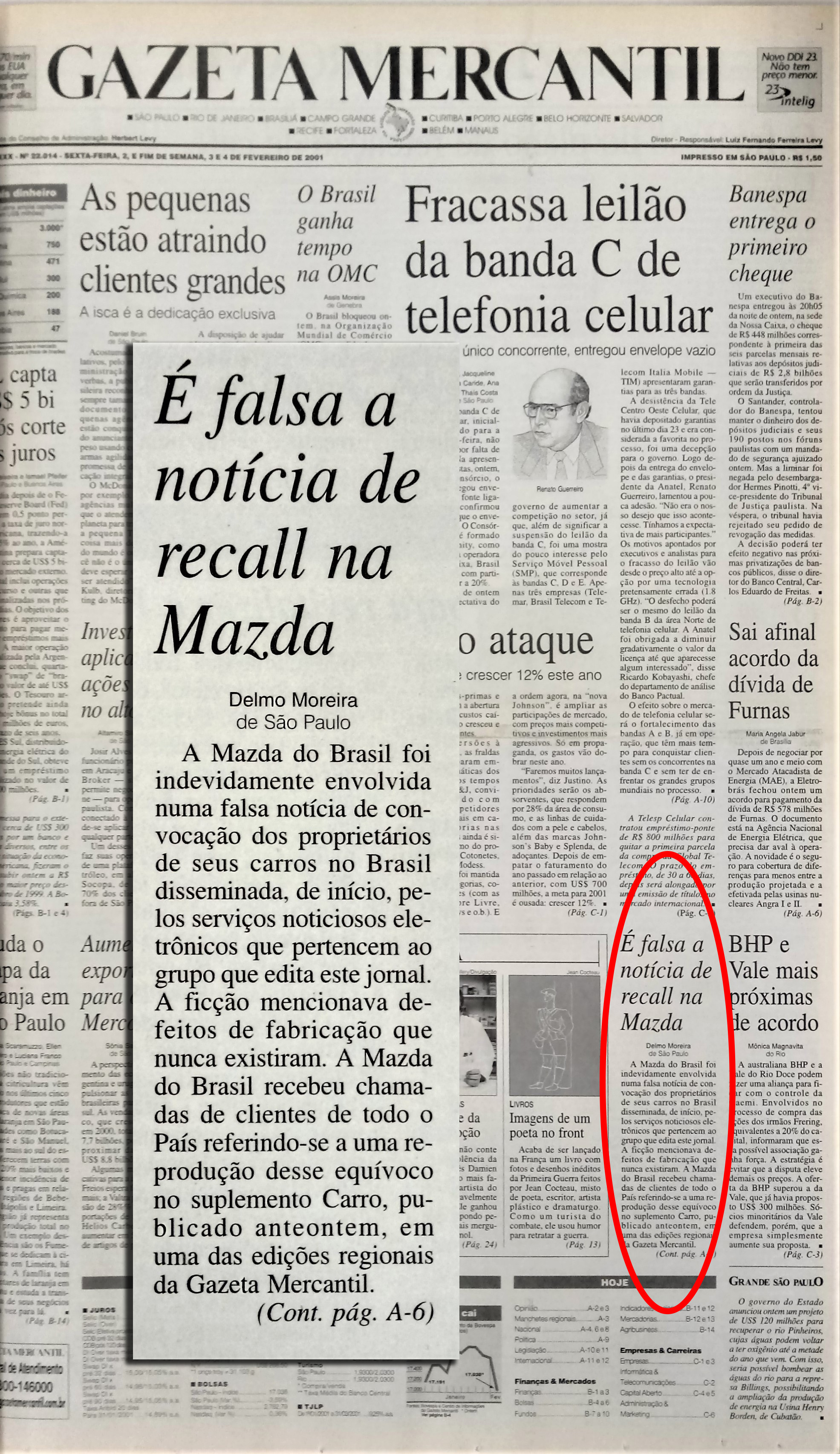 A errata na capa da Gazera Mercantil