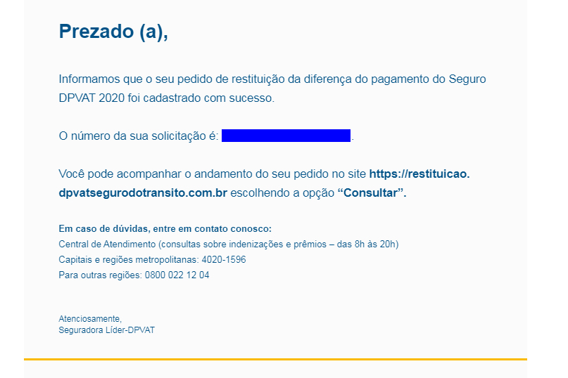 DPVAT 2020 – Confirmação de cadastro