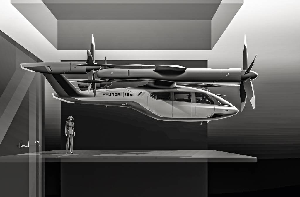 Representação do carro voador da Hyundai com a Uber
