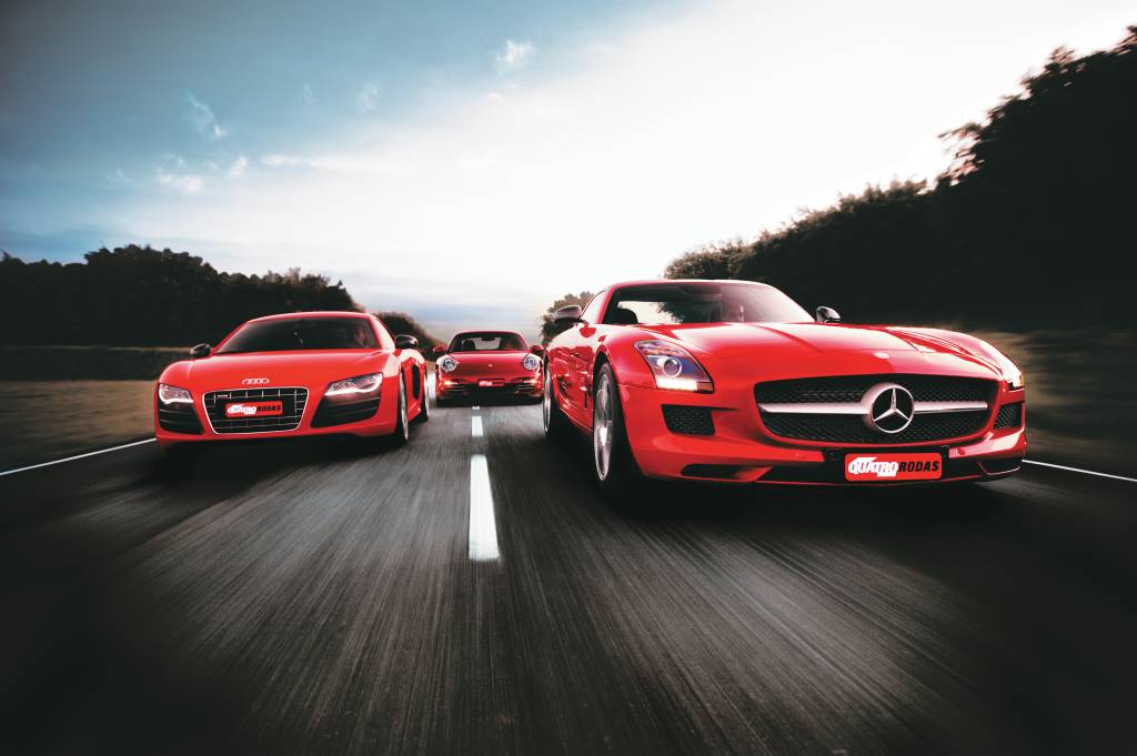 Grandes comparativos: Audi R8 V10 x Mercedes-AMG SLS x Porsche 911 Turbo