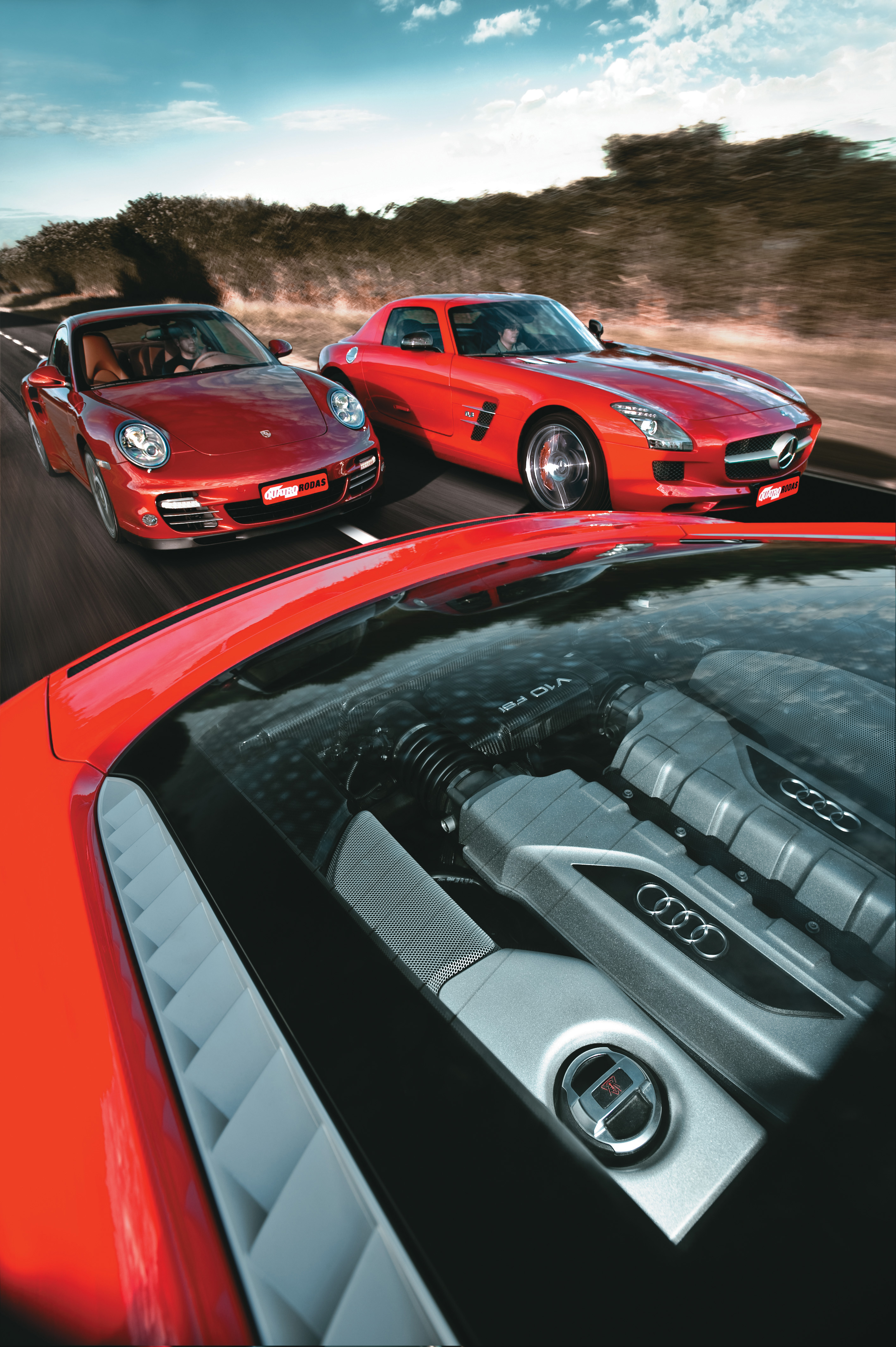 Grandes comparativos: Audi R8 V10 x Mercedes-AMG SLS x Porsche 911 Turbo