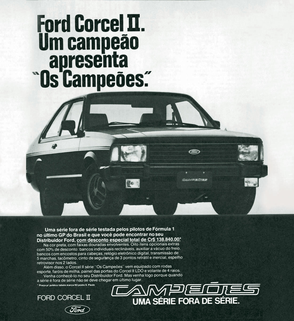 Propaganda do lançamento do Corcel II Os Campões, série especial da Ford, para o