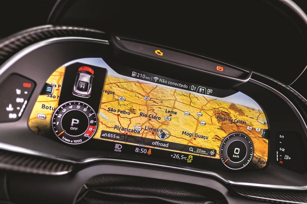 Audi R8 V10 Performance 2020 amarelo quadro de instrumentos digital