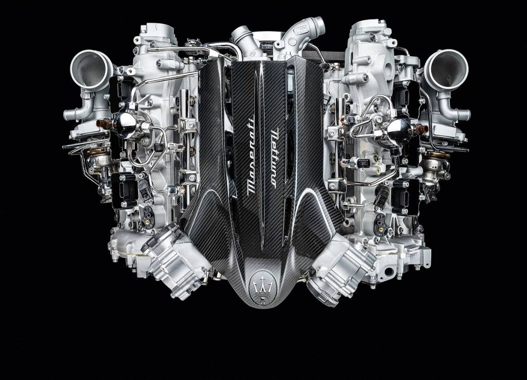 Maserati MC20 (9) Seu motor Nettuno V6 3.0, o primeiro feito pela própria Maserati em 20 anos, que gera 630 cv de potência