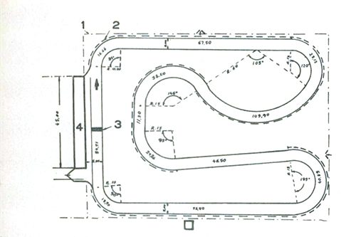 O Kartódromo idal, com um traçado especial para corredores e assistentes. O nº 1 indica o recinto para a assistência, ao redor dos 526 metros de pista; o 2 aponta a barreira de proteção; o 3 assinala o local da partida; o 4, o lugar onde ficará o boxe.