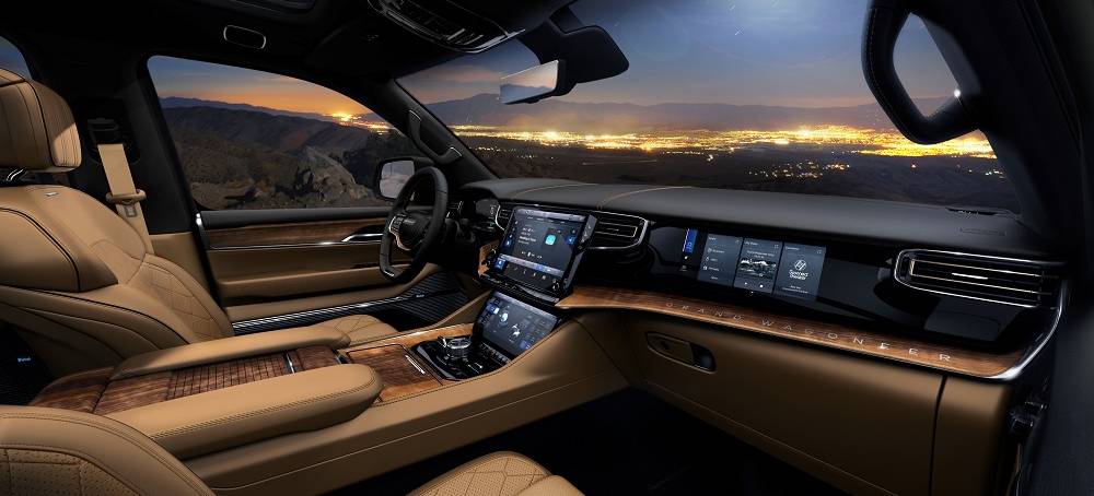All-new 2022 Grand Wagoneer features the pinnacle of premium SUV interiors with a modern American style and Uconnect 5 12-inch touchscreen radio.