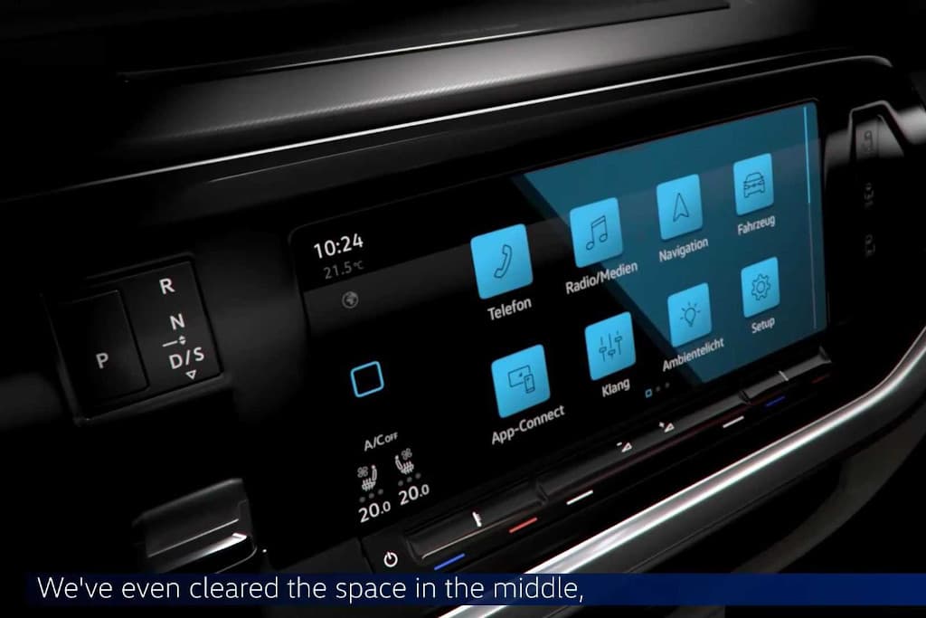 Volkswagen T7 Multivan teaser (1) Câmbio agora é controlado por botões físicos, assim o freio de estacionamento