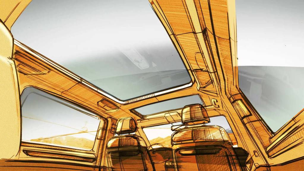 Volkswagen T7 Multivan teaser (4) Volkswagen T7 Multivan teaser (4) esboço teto solar