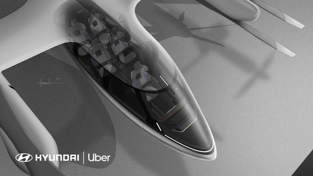 Representação dos bancos do carro voador da Hyundai com a Uber