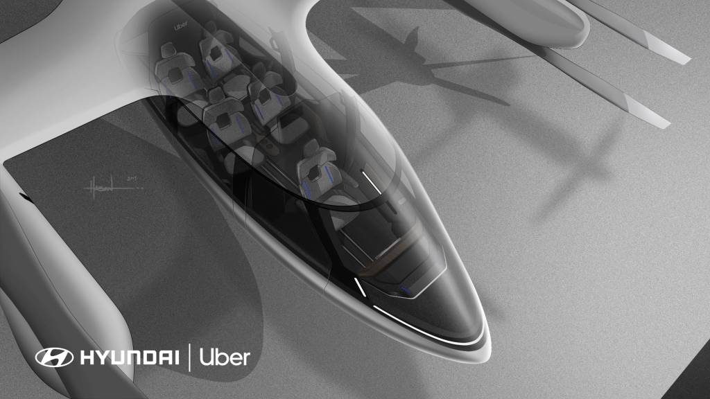 Carro voador da Hyundai com a Uber Representação dos bancos do carro voador da Hyundai com a Uber