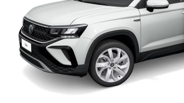 Visão detalhada da frente do Taos Comfortline em pintura sólida Branco Visão detalhada da frente do Taos Comfortline em pintura sólida Branco