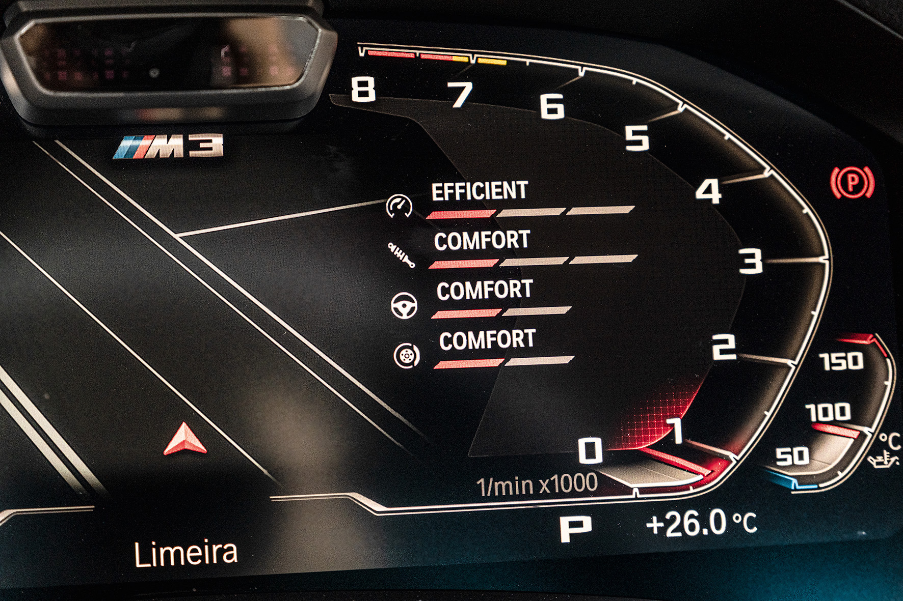 Painel com opções de modos do BMW M3