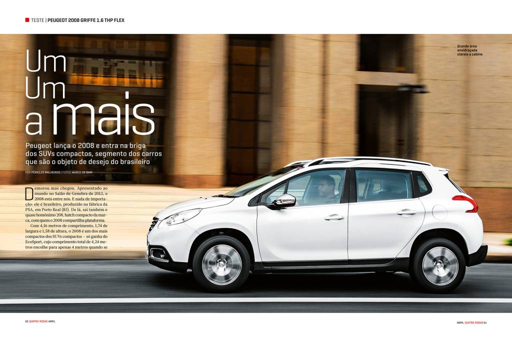 Matéria sobre o Peugeot 2008 na revista Quatro Rodas