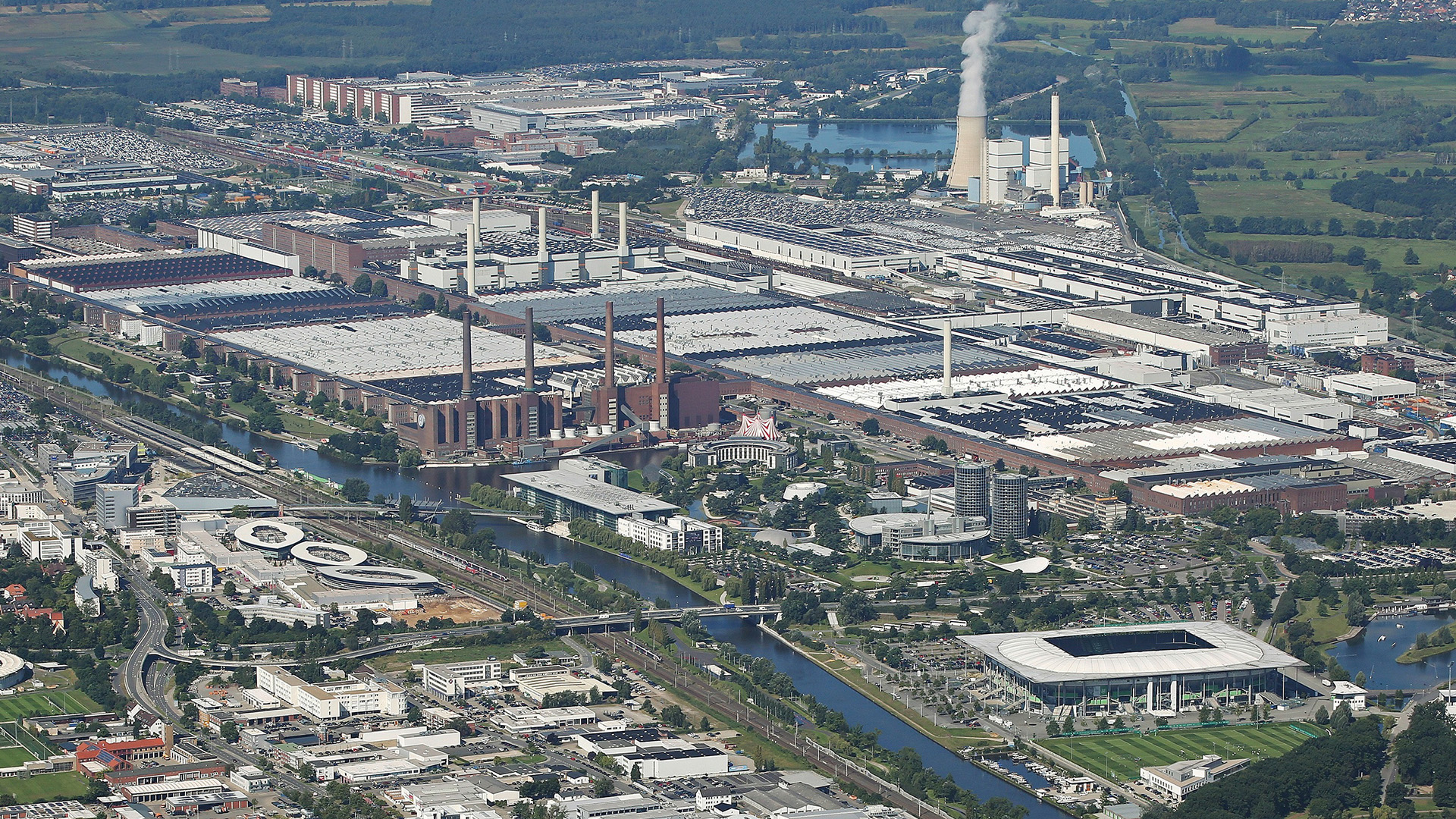 vista aérea da fábrica da VW em Wolfsburg