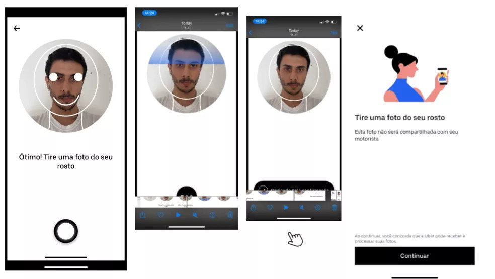 Demonstração de como o usuário do Uber deve tirar selfie