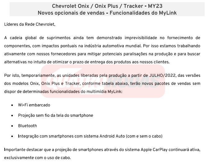 Chevrolet Onix, Onix Plus e Tracker 2023 perdem Bluetooth e Android Auto
