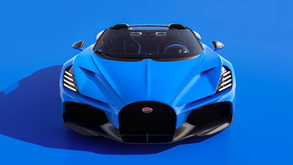 Bugatti W16 Mistral frontal azul