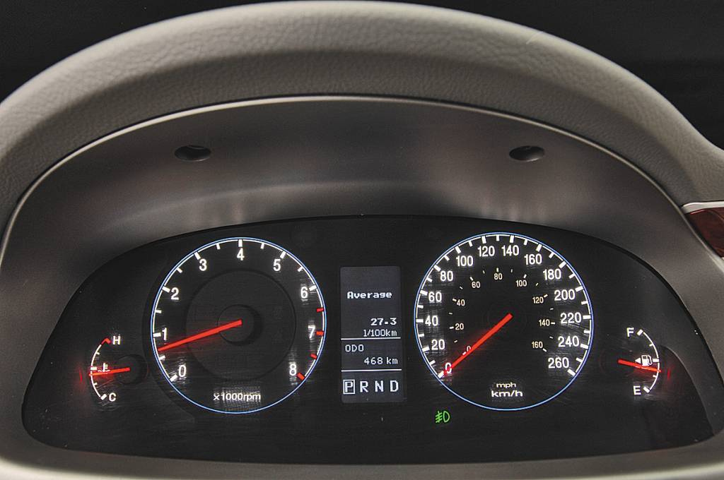 Mostradores do Azera 3.3 V6, modelo 2008 da Hyundai, testado pela revista Quatro Rodas.