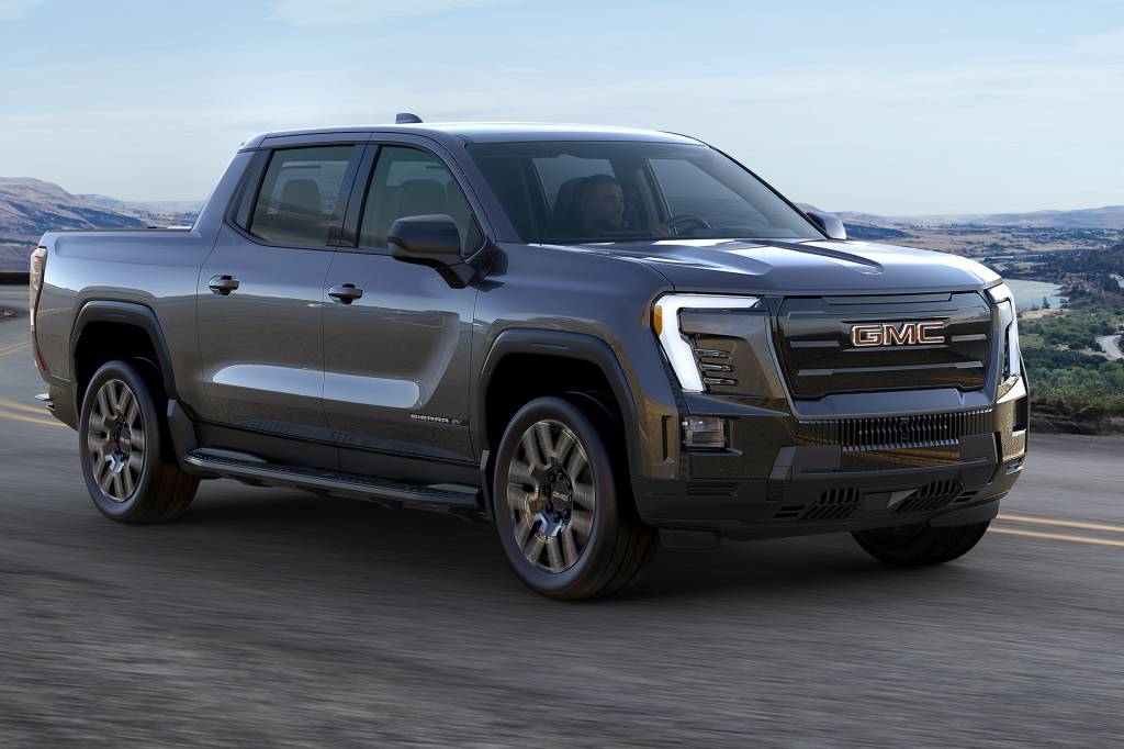 Front 3/4 view of Sierra EV Elevation trim, which GMC will offer in model year 2025.