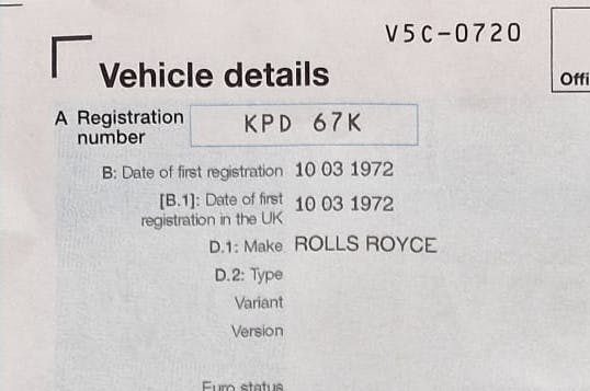Documento que atesta a Rolls-Royce como fabricante da Besta