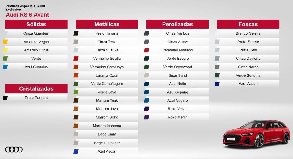 cores rs6 avant cores rs6 avant