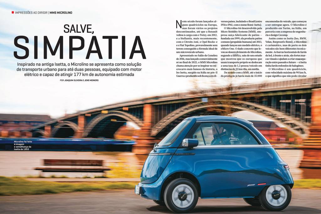 Inspirado na antiga Isetta, o Microlino se apresenta como solução de transporte urbano para até duas pessoas, equipado com motor elétrico e capaz de atingir 177 km de autonomia estimada