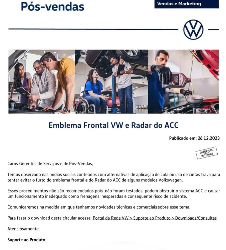 Boletim Volkswagen radar do ACC