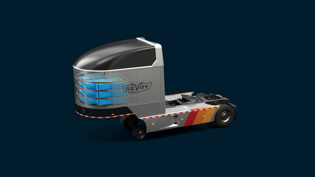 Módulo com motor e baterias do caminhão híbrido da Revoy