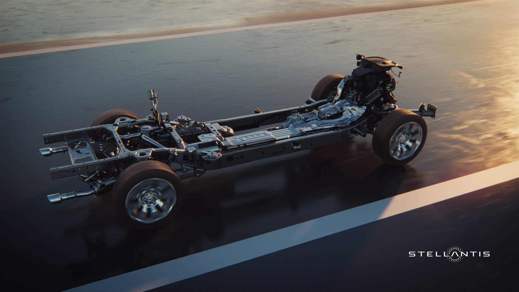 Plataforma STLA Frame em configuração para carros híbridos
