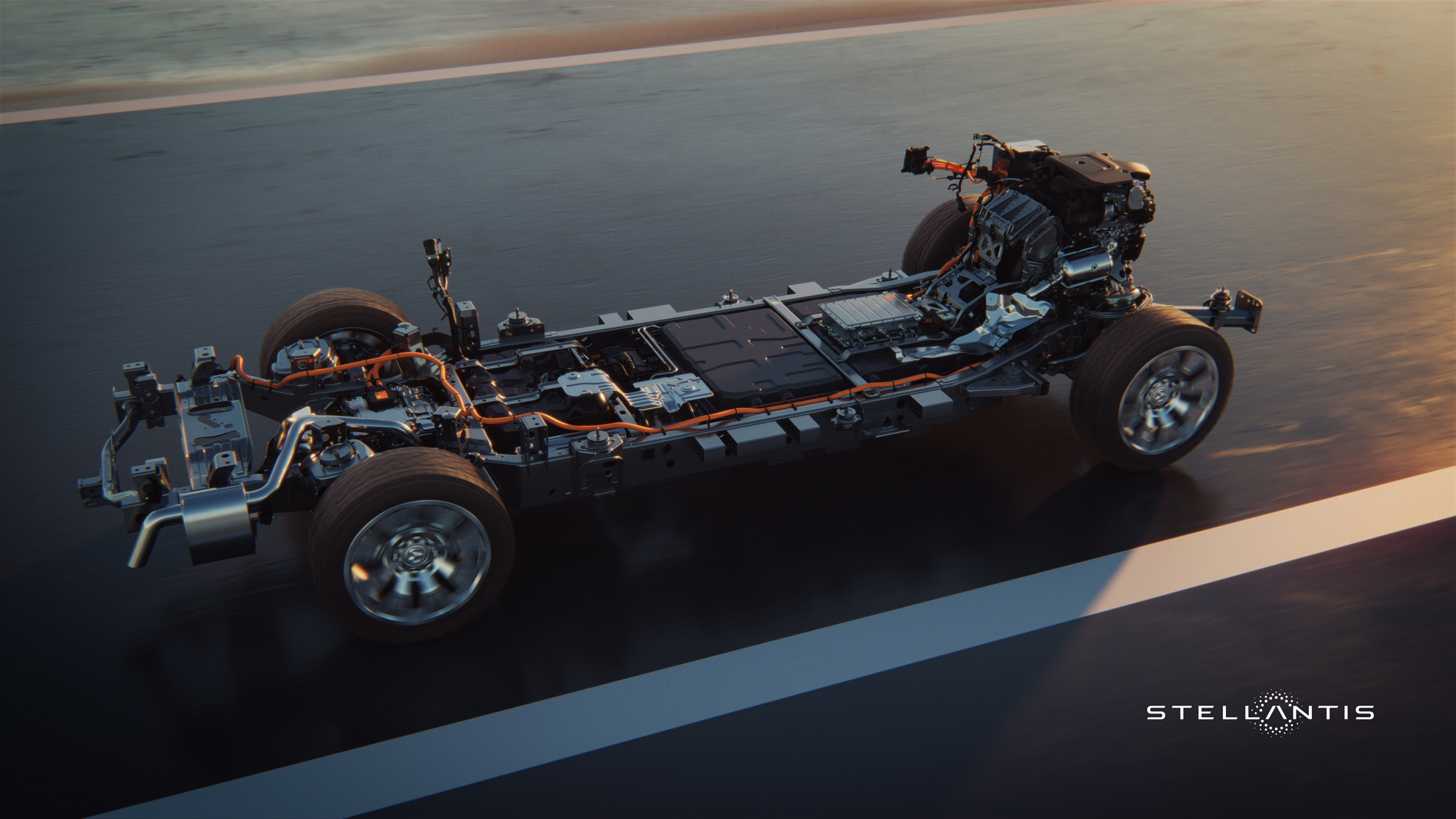 Plataforma STLA Frame em configuração para carros híbridos