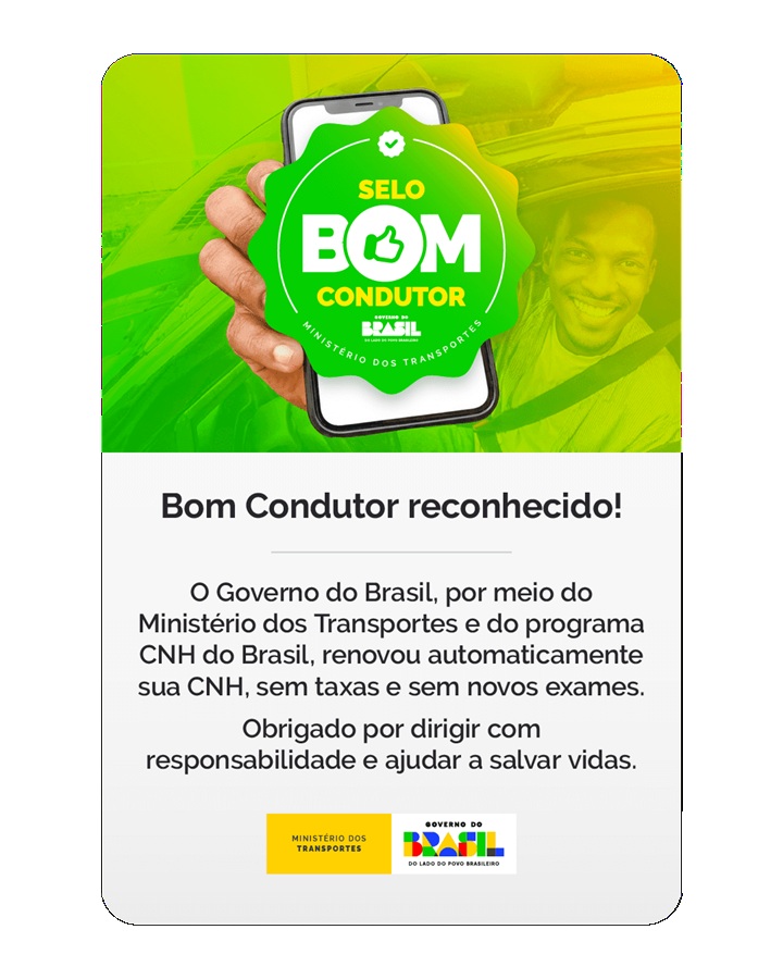 Notificação do governo federal dizendo que a CNH foi renovada de forma automática