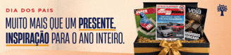 PAYWALL MOBILE (328 x 79 px) Caixa de presente preta com laço dourado, contendo revistas Superinteressante, Quatro Rodas e Veja. À esquerda, texto DIA DOS PAIS MUITO MAIS QUE UM PRESENTE. INSPIRAÇÃO PARA O ANO INTEIRO