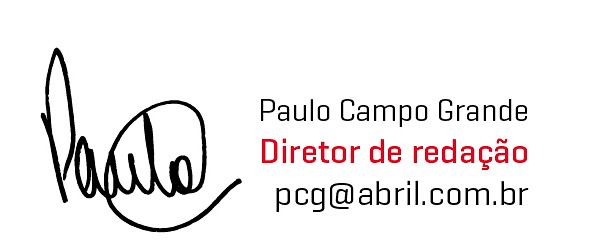 Assinatura de Paulo Campo Grande, Diretor de redação, com o e-mail pcg@abril.com.br